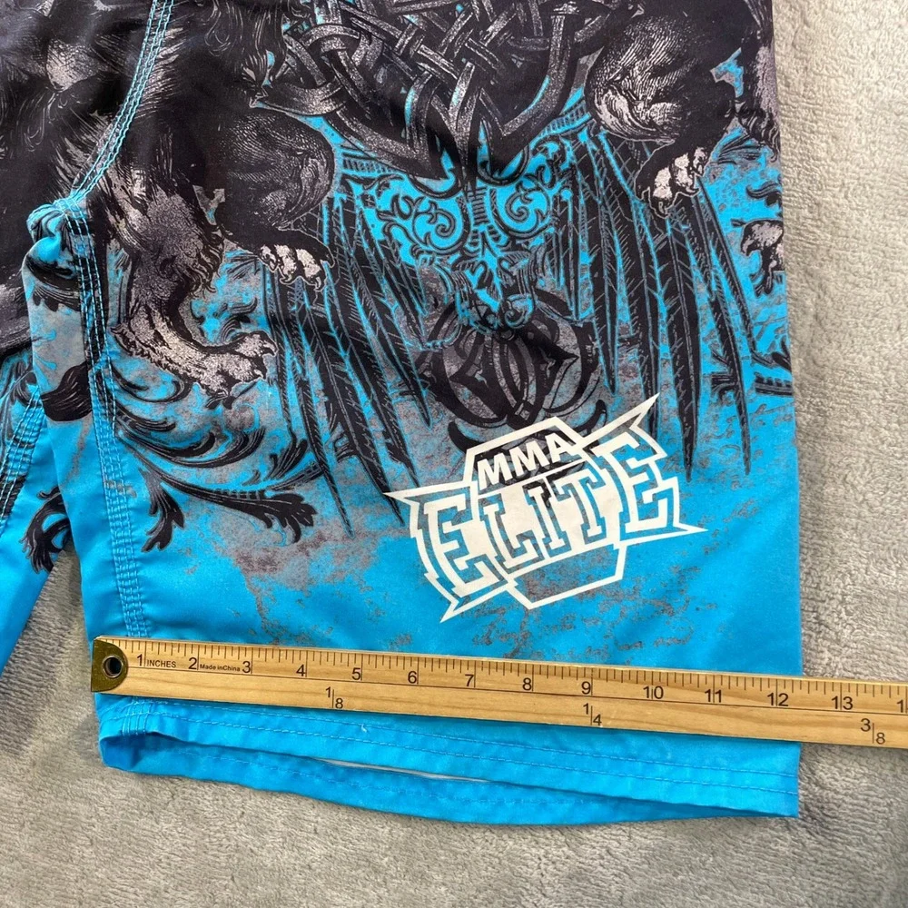 MMA Elite Board Shorts Mens Medium Black Blue Lion Y2K MMA Fighting Training